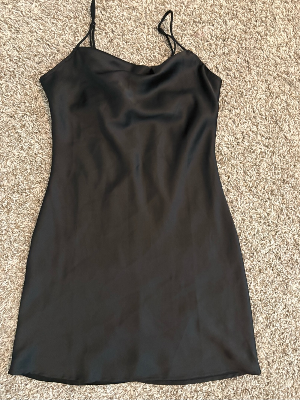 Wild Honey Black Satin Midi Slip Dress with Spaghetti Straps